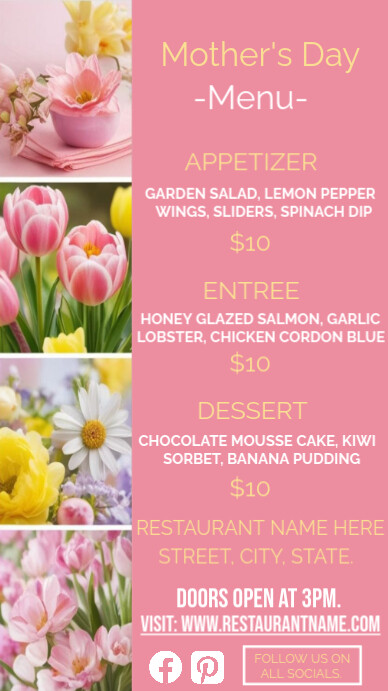 Mother's Day Menu Template Instagram Story