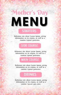 Mother's Day Menu Template. Half Page Wide