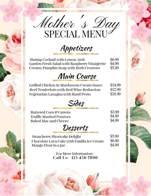 Mother’s Day Special Menu – A Floral Feast to Celebrate Her Pamflet (VSA Brief) template