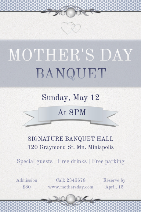 White Mother's Day Banquet Invitation Poster template