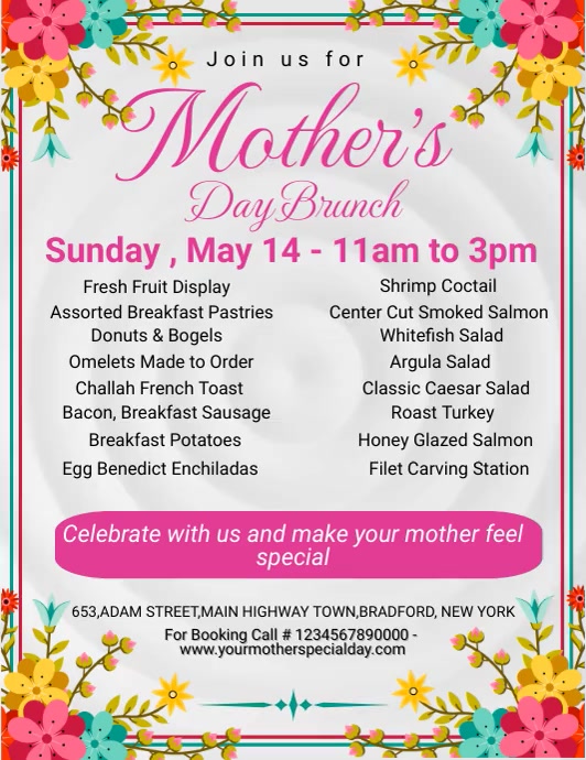Mother's Day Brunch, Mother's Day Brunch Menu Ulotka (US Letter) template