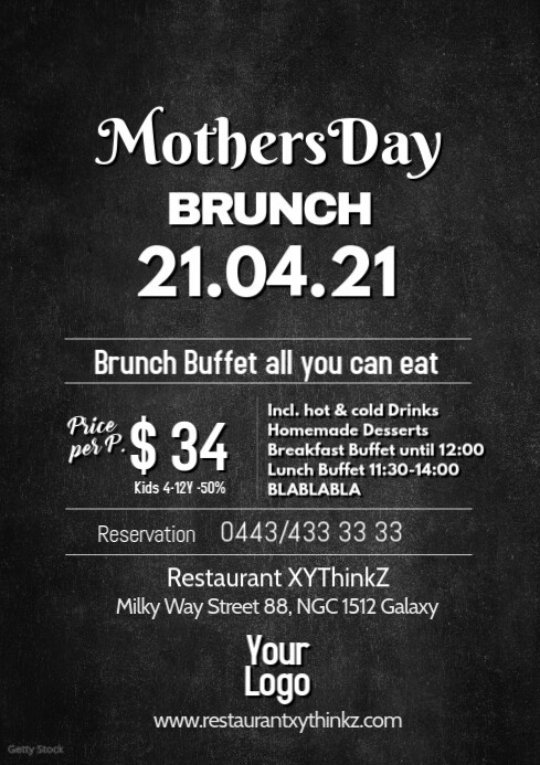 Mother's Day Brunch Buffet Breakfast Flyer Po A4 template