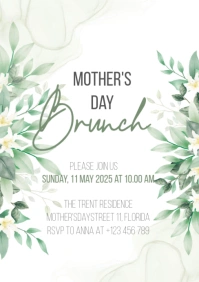 Mother's day brunch invitation with watercolor pink roses A5 template