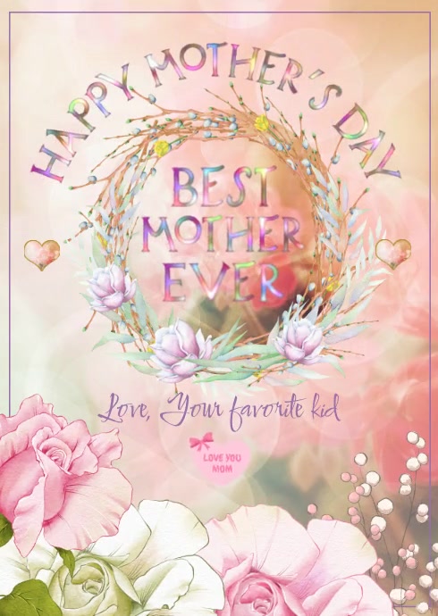 Mother's Day Card with Flowers and wreath A6 template
