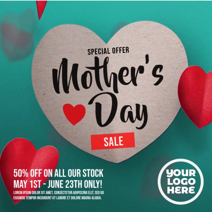 Mother's Day Falling Hearts Sale Ad Kwadrat (1:1) template