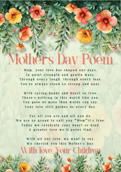 Plantilla de Mother's Day Floral Orange Greenery Greeting Card ...