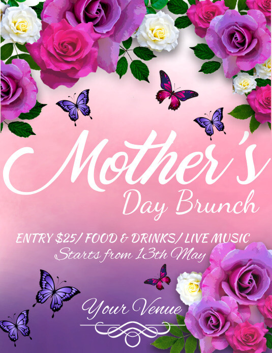 Mother's Day Flyer, Happy Mother's Day, Mother's Day Brunch Ulotka (US Letter) template
