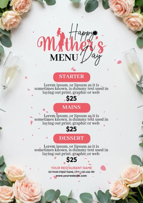 Mother's Day  Food Menu Design A4 template