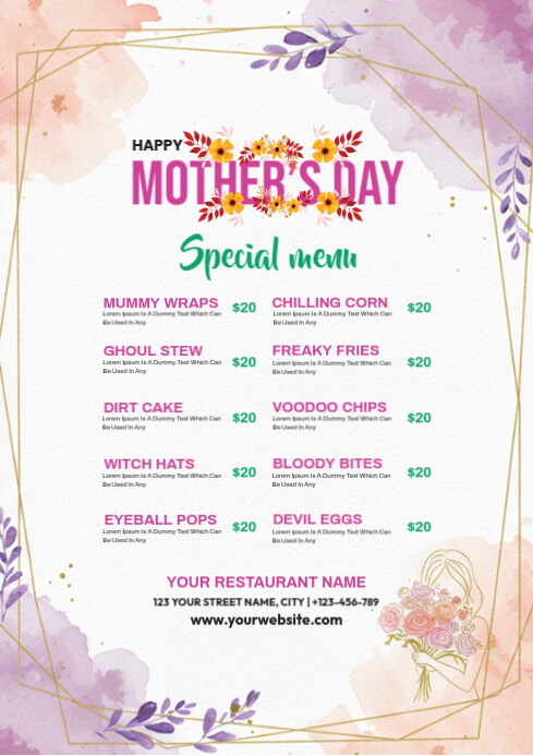 Mother's Day food Menu Template | PosterMyWall