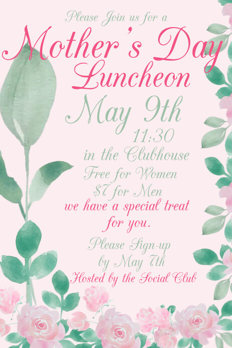 Mother's Day Luncheon Invitation Announcement Plakat template