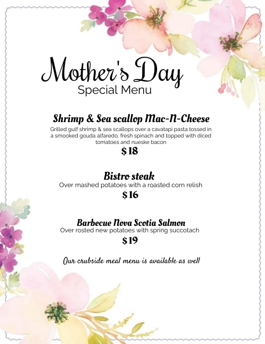 Copy of Mother's day menu,mother day menu free editab PosterMyWall