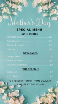 Mother's day menu,women’s day Instagram Story template