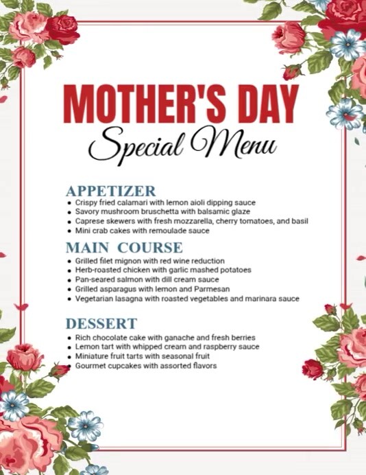 Mother's Day Menu Ads Ulotka (US Letter) template