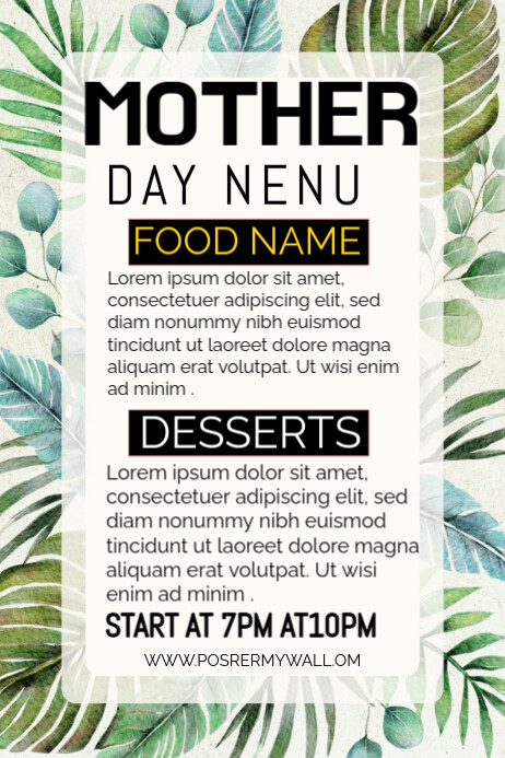 Mother's Day Menu Plakat template