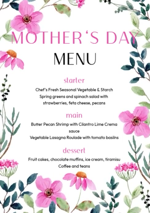 Mother's Day Menu Template | PosterMyWall