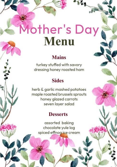 Mother's Day Menu A4 template