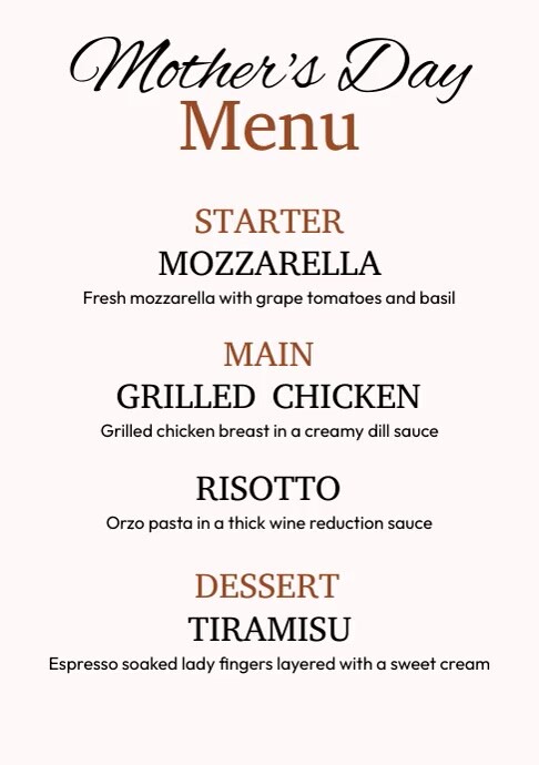 Mother's Day Menu Offer A4 template