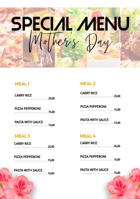Mother's day menu template design A4