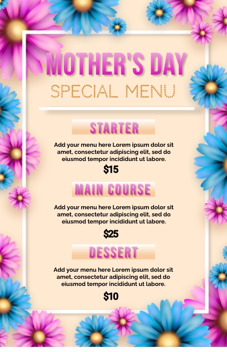 Mother's Day Menu Template Szeroki pół strony