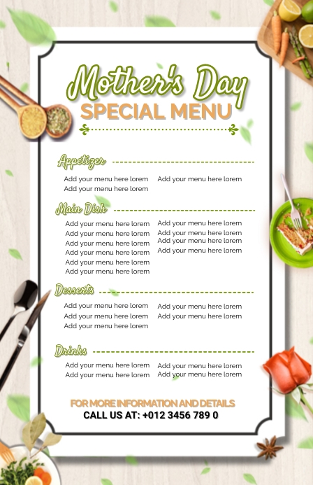 Mother's Day Menu Template Szeroki pół strony
