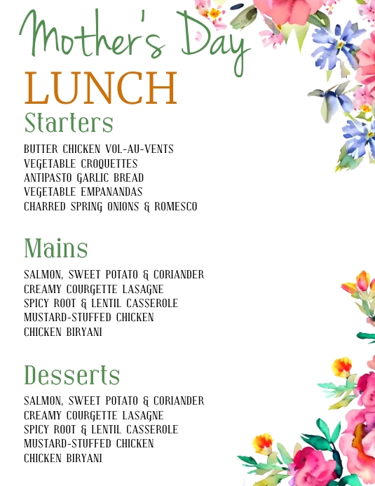 Mother's Day Menu Template ใบปลิว (US Letter)