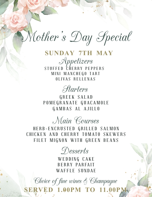 Mother's Day Menu Template Flyer (US Letter)