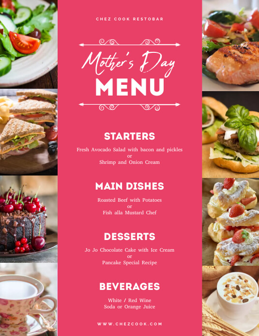 Mother's Day Menu template free Flyer (US Letter)