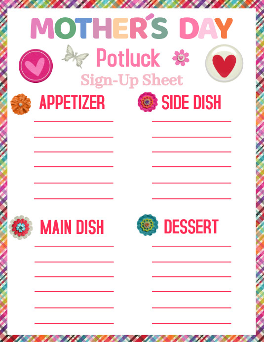 Mother's Day Potluck Sign Up Sheet Template PosterMyWall