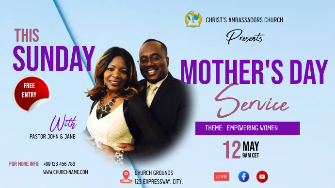Mother's Day Service Poster Design Template Ekran reklamowy (16:9)