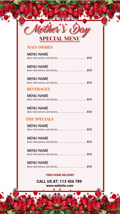 Mother's day special menu Instagram Story template