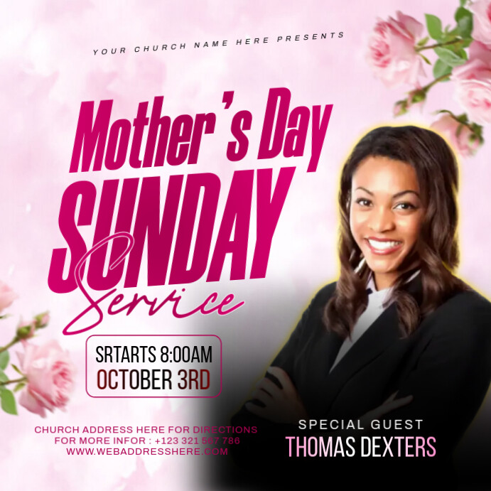 Mother's day Sunday service flyer Instagram Post template