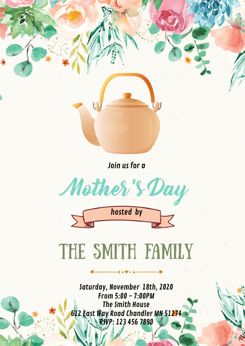 Mother's Day tea party invitation Template | PosterMyWall Mother's Day tea party invitation Template | PosterMyWall