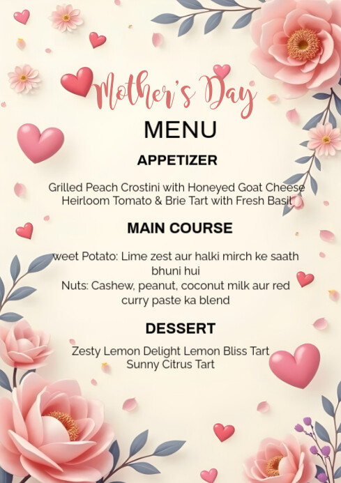 Mother Day Menu A4 template