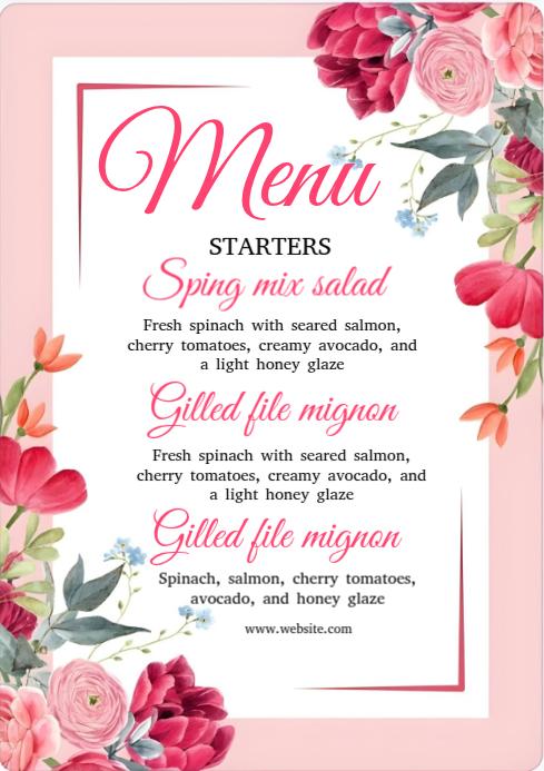 White Mother Day Menu A4 Template | PosterMyWall