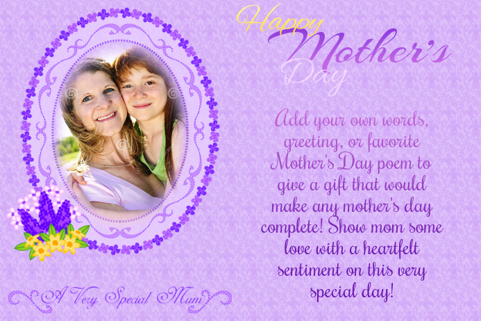 Mother's Day Card Greeting Collage Scrapbook Gift Love Poem Mom Daughter Purple Art Family 海报 template