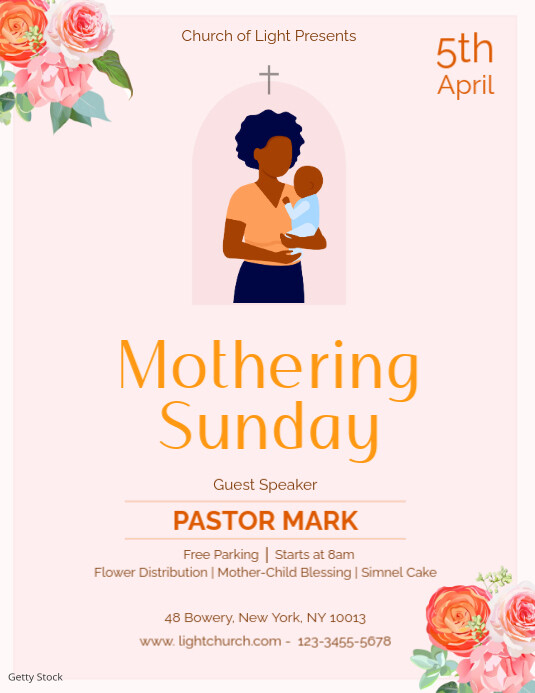 Mothering Sunday Church Flyer Pink Folheto (US Letter) template
