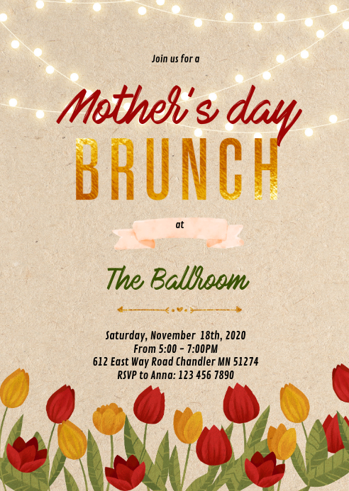 Mutter Brunch Tulpe Party Einladungen Vorlage Postermywall