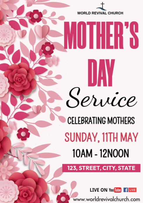 Mothers day church service flyer A3 template