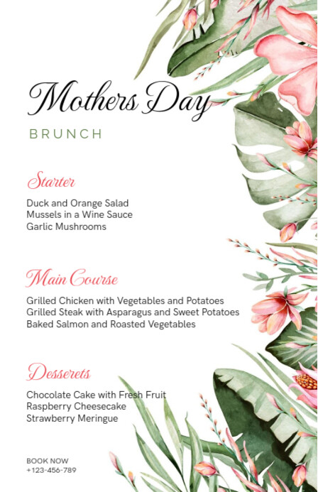 Mothers Day Menu Card Design Template | PosterMyWall
