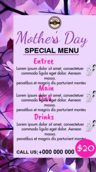 Mothers day menu Ecrã digital (9:16) template