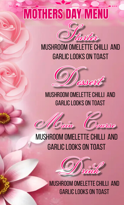 Mothers day menu list design template US Legal