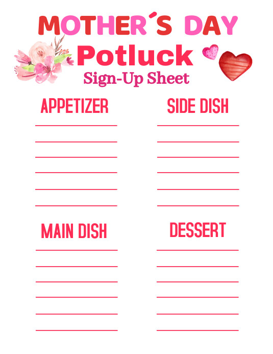 mother´s Day Potluck Sign Up Sheet Template PosterMyWall
