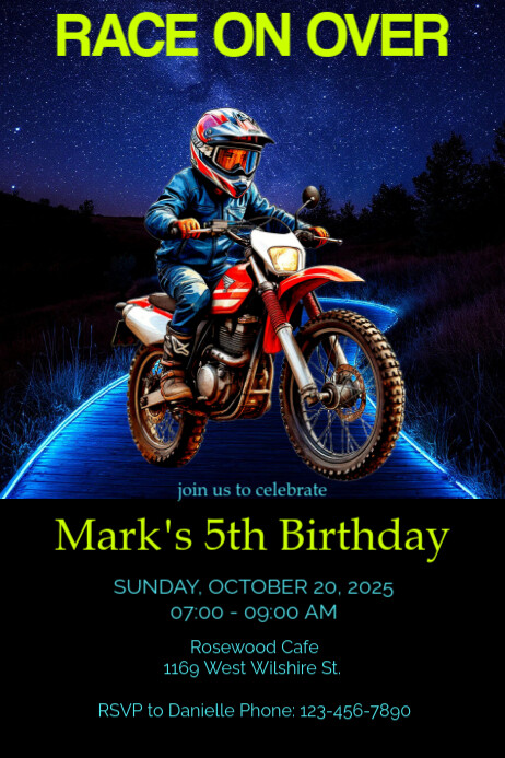 Motorcycle Birthday Invitation – Race On Over Party Template | PosterMyWall