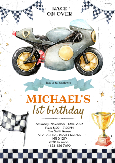 Copy of Motorcycle Birthday party Invitation | PosterMyWall
