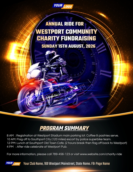 Motorcycle club ride poster (1) Flyer (US Letter) template