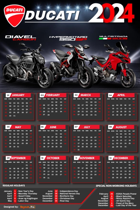 Motors Calendar 2024 Poster template