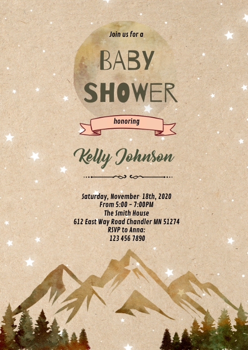 Mountain adventure shower birthday A6 template