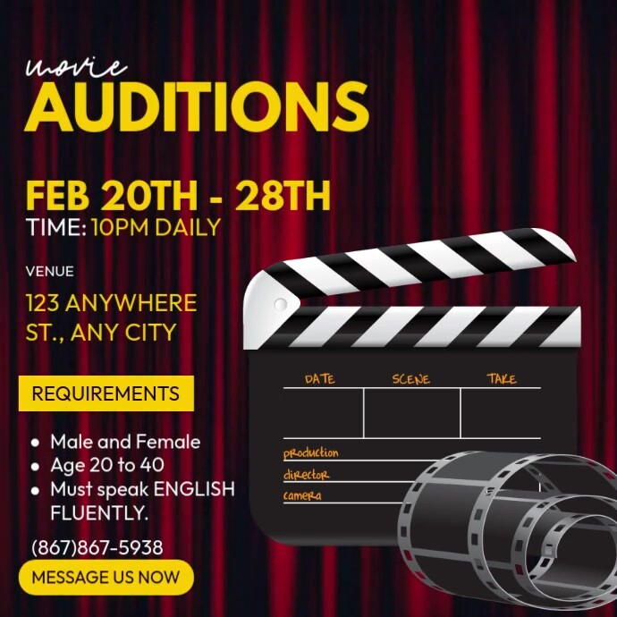 Movie Auditions Publicação no Instagram template