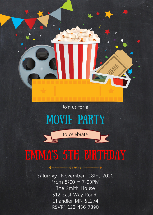 Movie flyer night template templates event Movie birthday party invitation Template | PosterMyWall