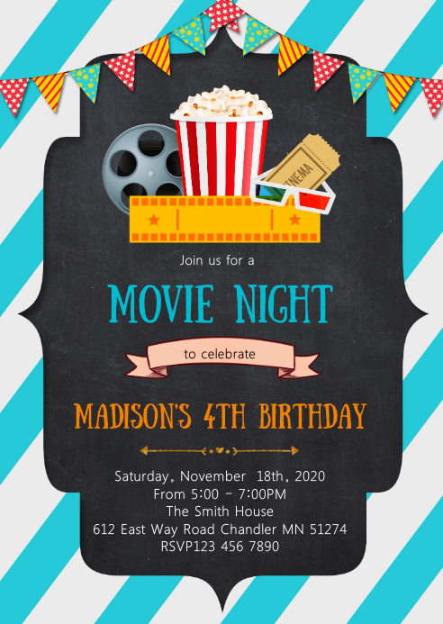 Movie birthday party invitation A6 template